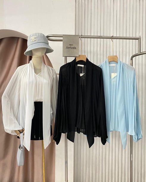 Vintage Collar Loose Long Puff Sleeves Shirts